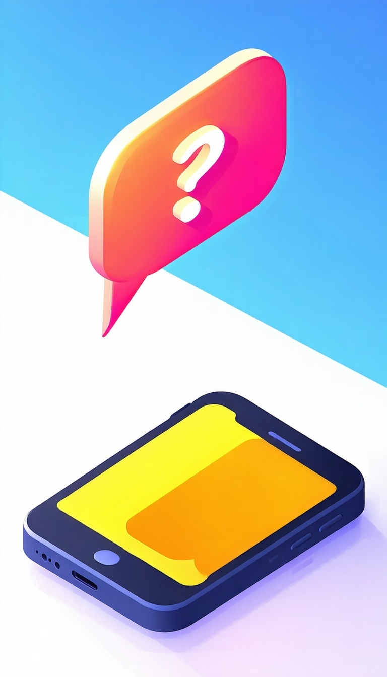 Ein Mobiltelefon mit einer großen Sprechblase über dem Telefon, die ein Fragezeichen enthält Lebendige Farben verwenden-Apr-24-2025-09-57-53-0038-AM