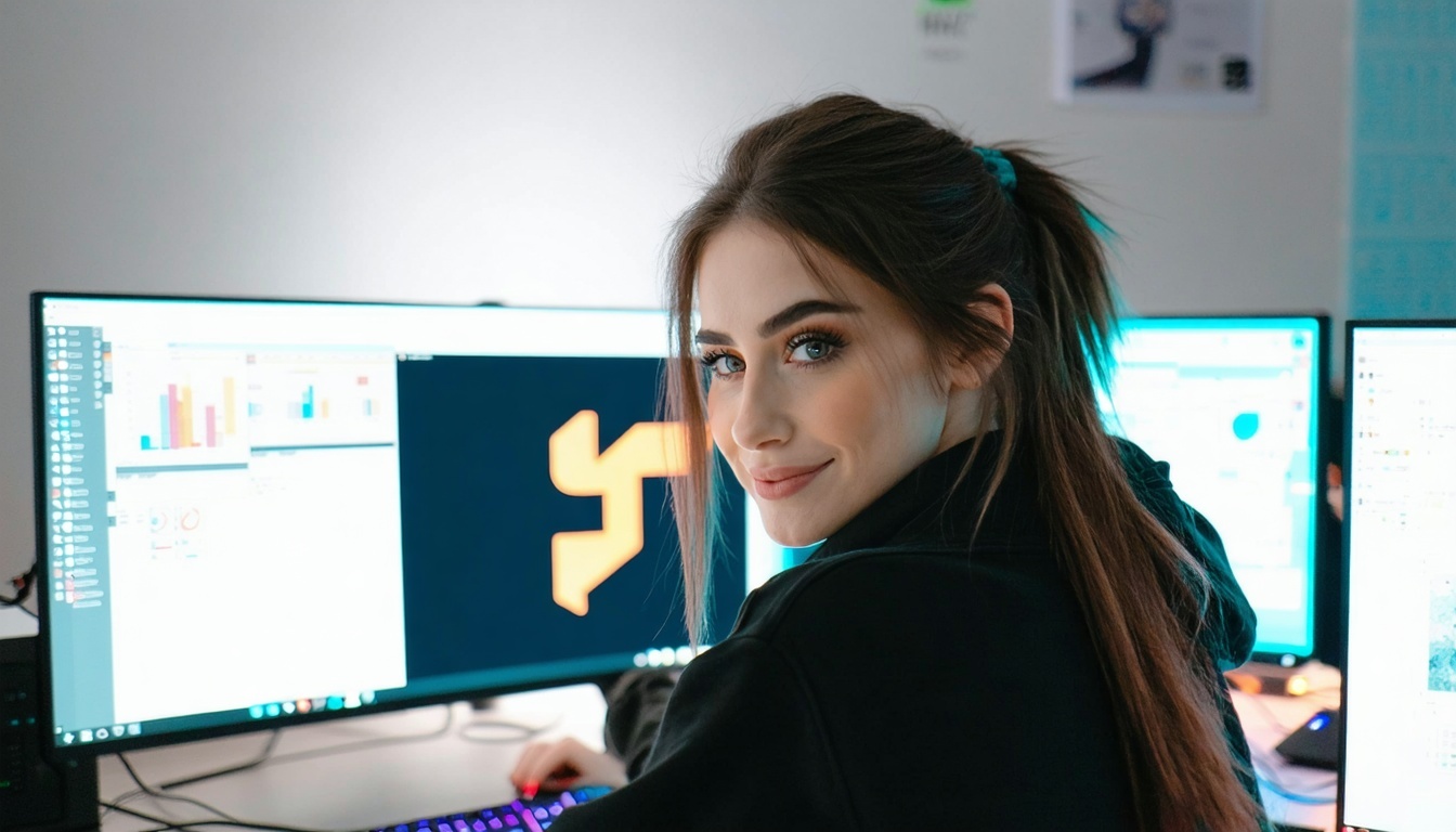 Junge Frau vor dem Computer mit Blick auf ein fertiges Logo für BIMI Compliance-Jul-30-2025-05-57-27-4116-PM